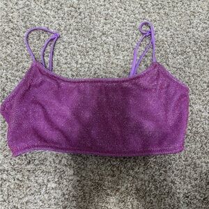 Sparkly purple small ++ swim top . I have the  bottoms too , but they’re are med